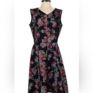 Antonio Melani Floral Midi Dress | Size 8 | Black & Pink | Sleeveless V-Neck